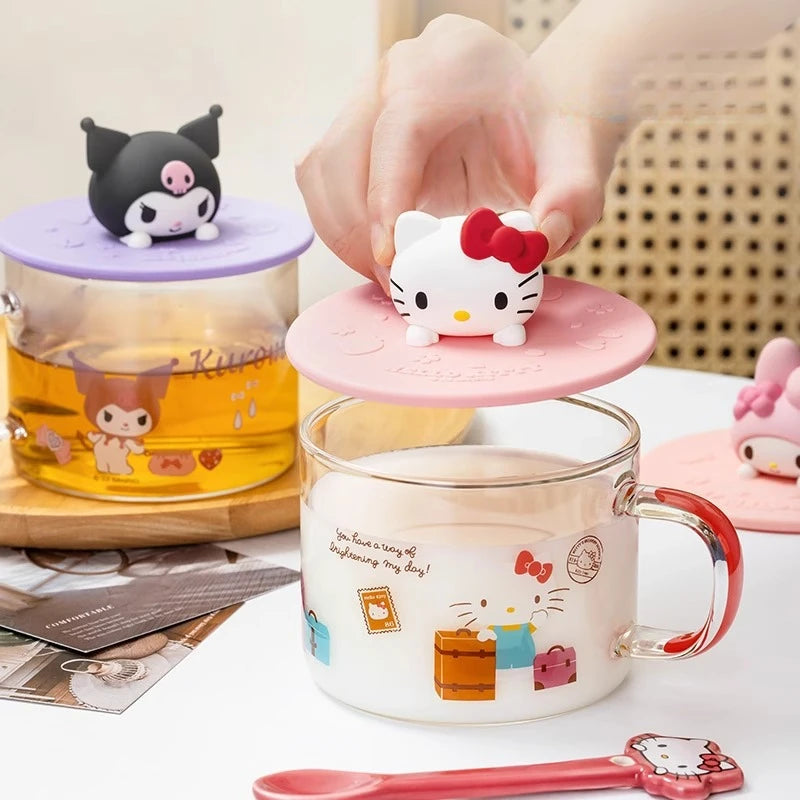 Hello Kitty Kuromi 3D Silicone Cup Lid Universal Round Cute Qme
