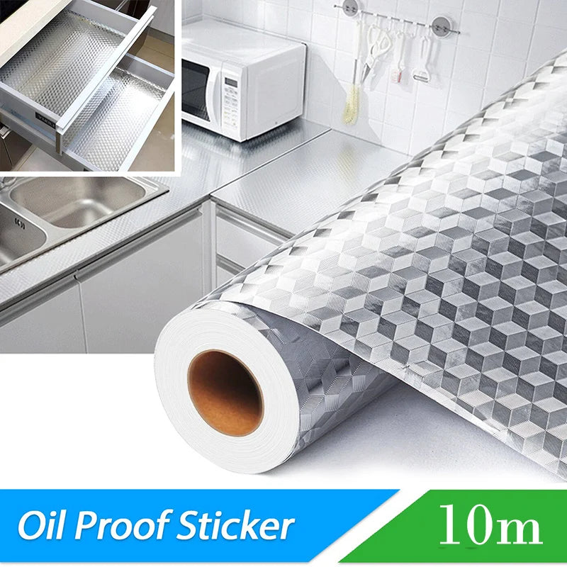 Silver Contact Paper Metallic Texture Waterproof Oil-proof Kitchen Qme