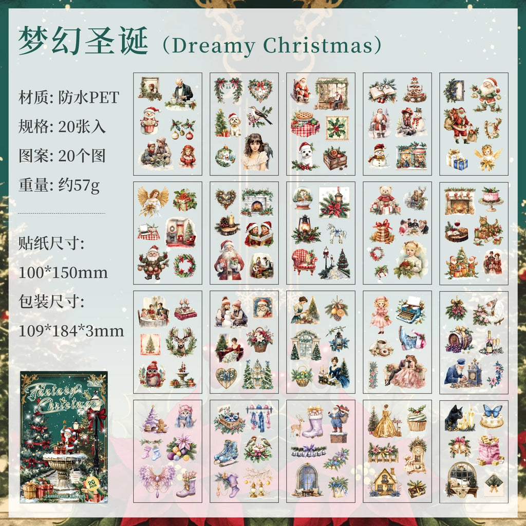 20/40 Sheets Large Size Christmas Sticker Book Washi PET Stickers Set Scrapbooking Holiday Party Aesthetic Decoration Journal Qme A