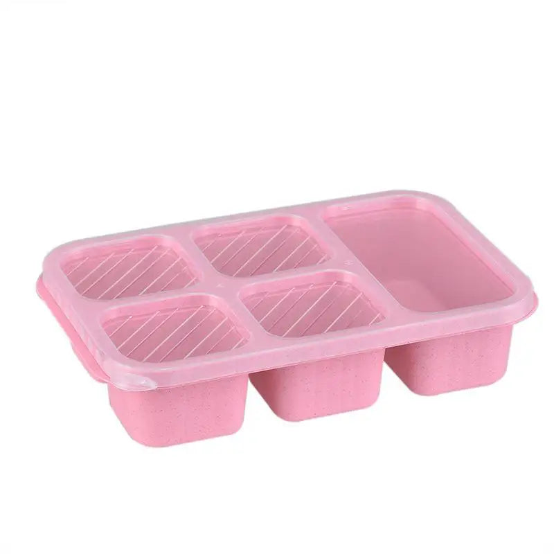 Bento Lunch Box Reusable 5 Compartment Lid Compatible Snack Qme Pink