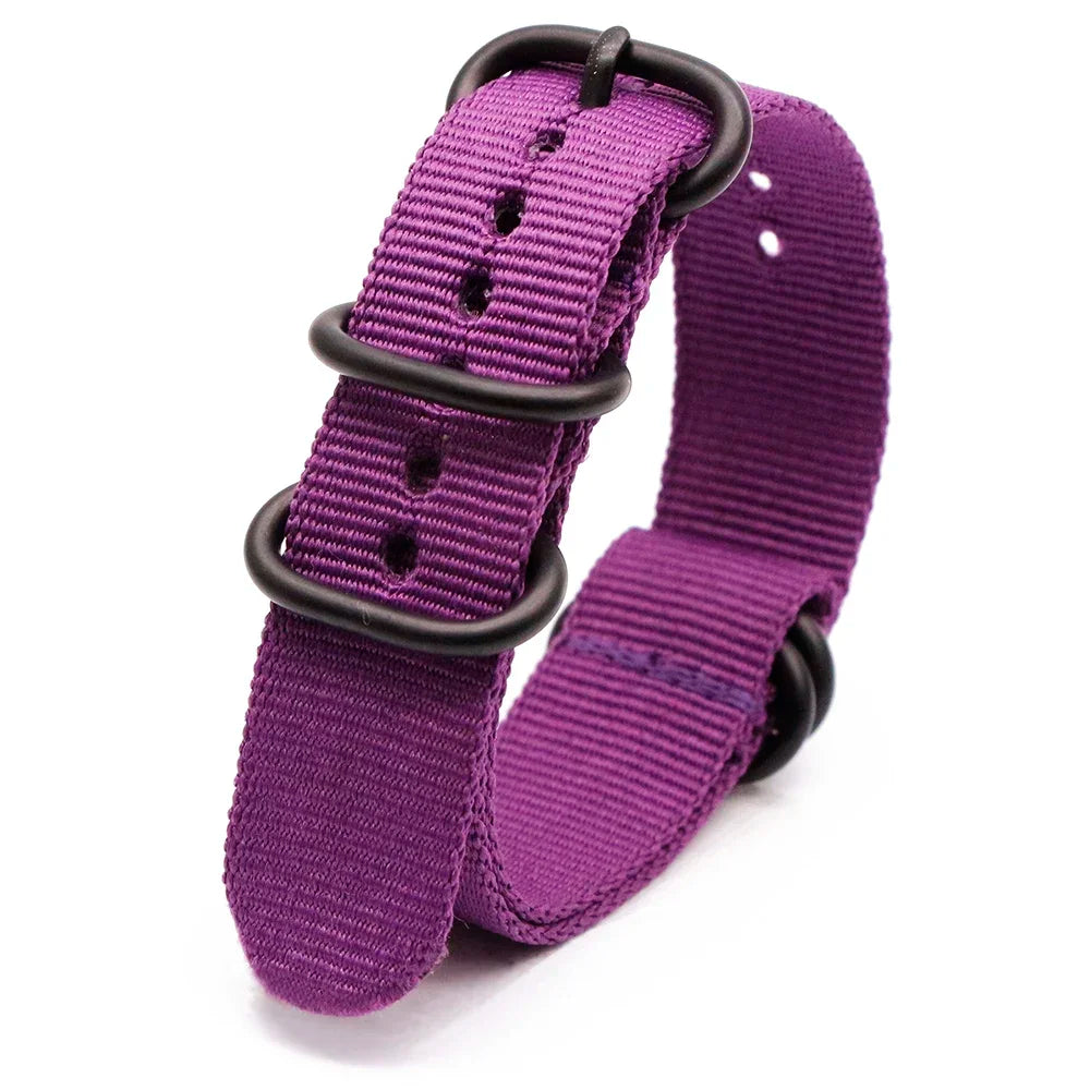 Black Ring Buckle Army Sports Nylon Watch Band Wrist Strap
