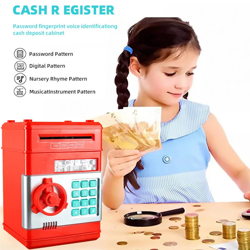 Piggy Bank Automatic Mini Safe Coins Cash Saving Money Box Password Counter Code Key Lock Coin Bank ATM Child Gift Qme