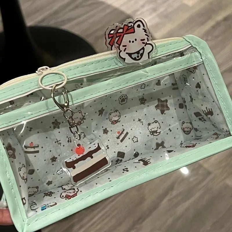Transparent Pencil Case Durable PVC Material Large Capacity Zipper Qme