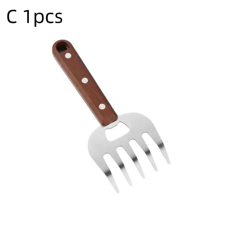 1 Stainless Steel Meat Cutter Finger Protector Fork Wooden Handle Qme C