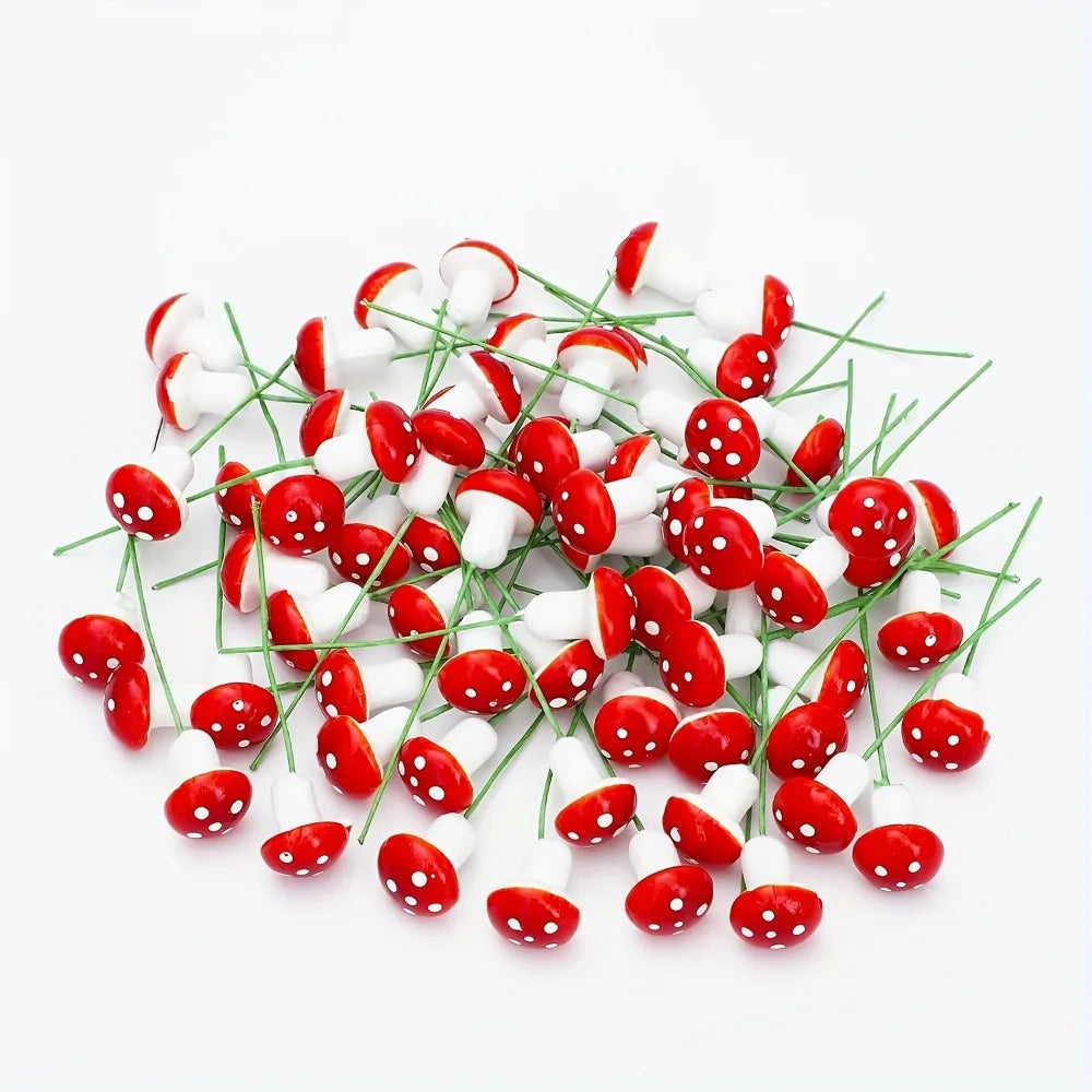 50pcs Mini Mushroom Miniature Model Artificial Garden Fairy Bonsai Flower Pot Decoration Home DIY Miniature Landscape Decoration Qme