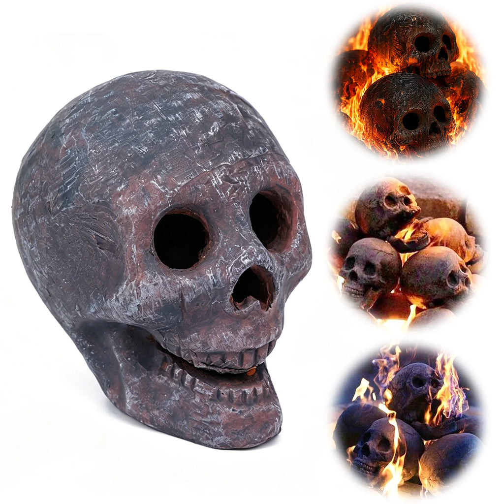 Halloween Human Skull Ornament Realistic Shape & Fireproof Imitated Human Skull Pit for Bonfire Campfire Fireplaces Qme