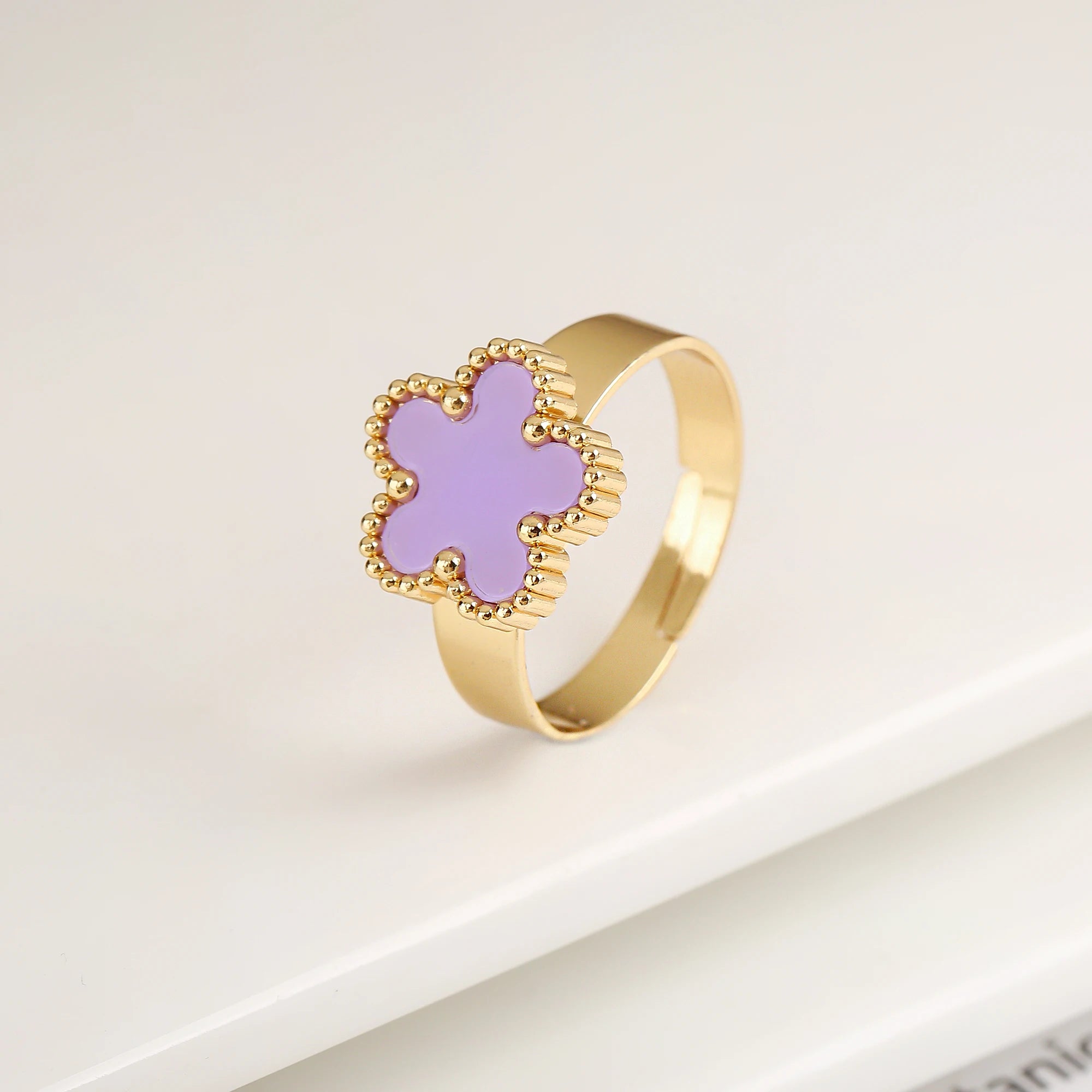 Classic Luxury Clover Metal Laser Stainless Steel Five Leaf Flower Open Ring Simple for Woman Girl New Fashion Party Jewelry Qme 12