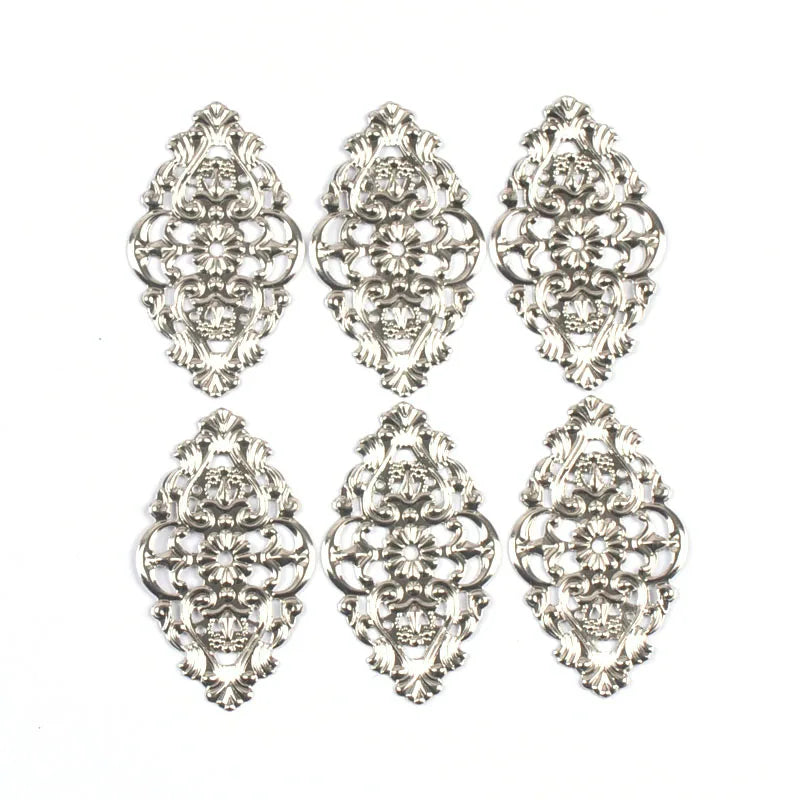 10Pcs 3Colors Antique Rhombus Flower Filigree Wraps Connectors DIY Scrapbook For Jewelry Making Home Decor Metal Crafts yk0904 Qme Silver