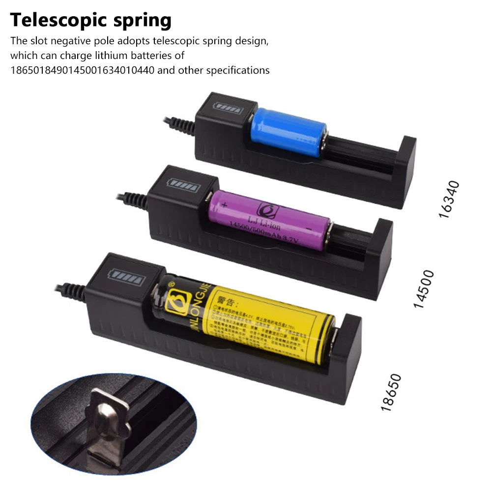 1 Slot Charger USB Fast Charge LED Display for 16340 14500 18650 26650 3.7V Rechargeable Qme