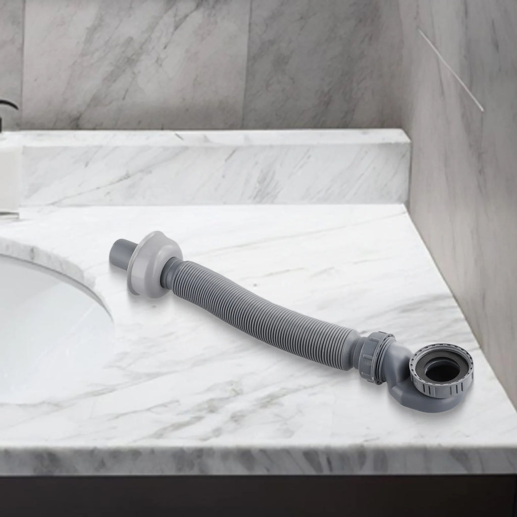 1PC Low Profile Trap Flexible Bathtub Shower Drain Pipe Gray ABS Flat Tube Telescopic Drainage Pipe Basin Drain Pipe Sink Hose Qme Default Title