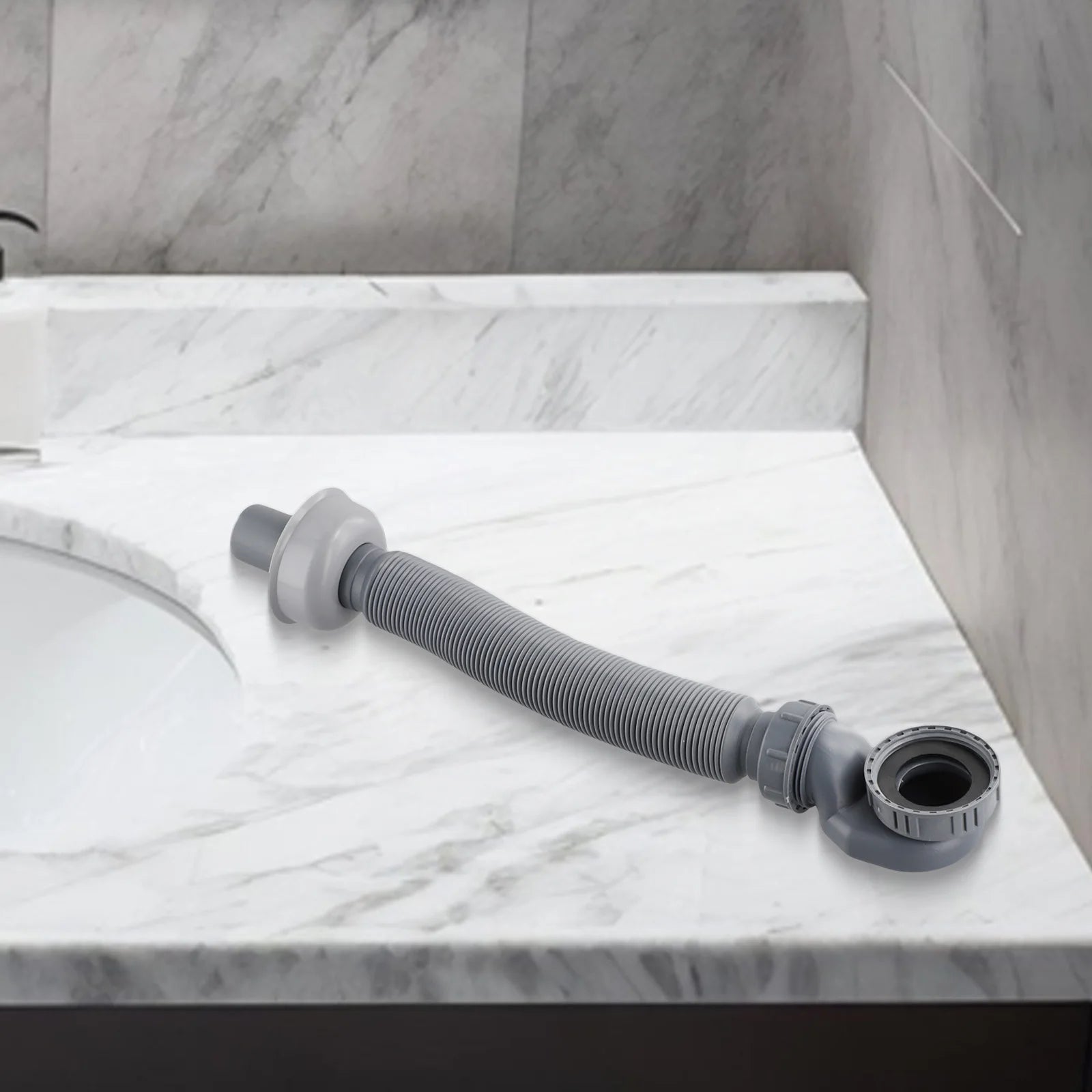 1PC Low Profile Trap Flexible Bathtub Shower Drain Pipe Gray ABS Flat Tube Telescopic Drainage Pipe Basin Drain Pipe Sink Hose Qme Default Title
