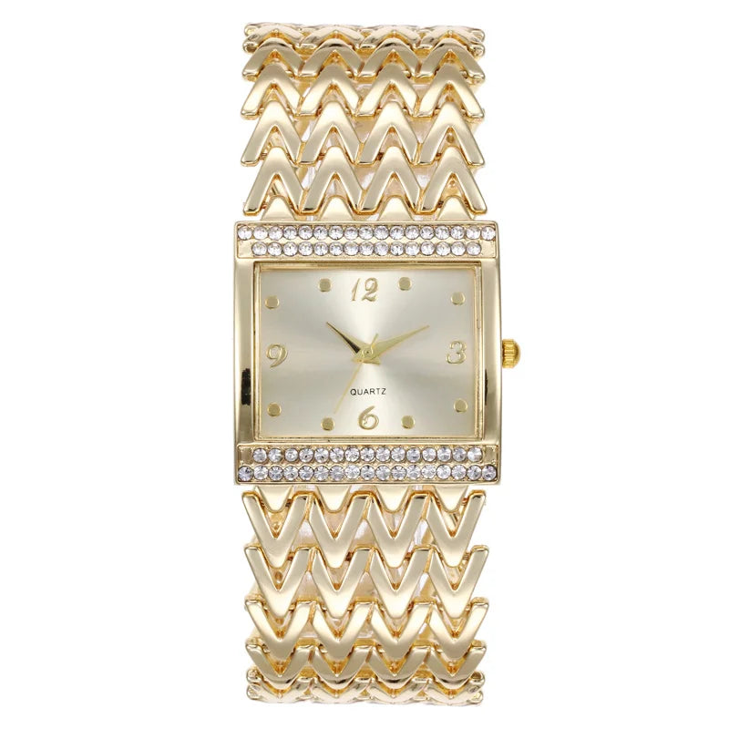 Fashion Luxury Bracelet Watches For Women Stylish Golden Silver Stainless Strap Ladies Quartz Wristwatch Clock Casual Qme Golden