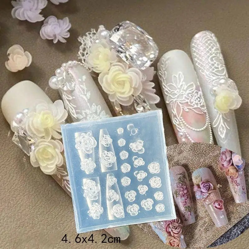 3D Floral Bow Design Manicure Decor Tools Silicone Nail Mold Stamping Qme A1