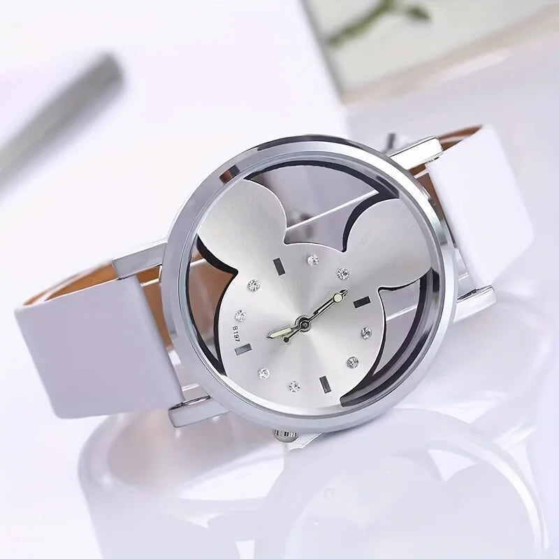 Cute Cartoon Watch Kids Girls Fashionable Simple Quartz Wristwatch PU Qme WHITE