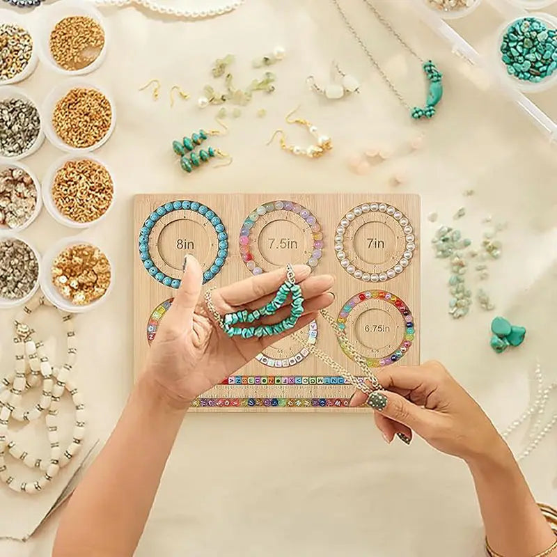 Bamboo Beading Board Imperial Measurements Marked Bracelet Sizer Jewelry Design Mat for Jewelry Bracelet Making DIY Craft Qme