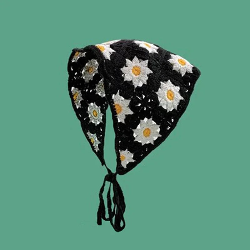 Korean Sweet Cute Handmade Crochet Hollow Triangle Headband Towel Women Spring and Summer Travel Literary Photo Hair Scarf Qme JB