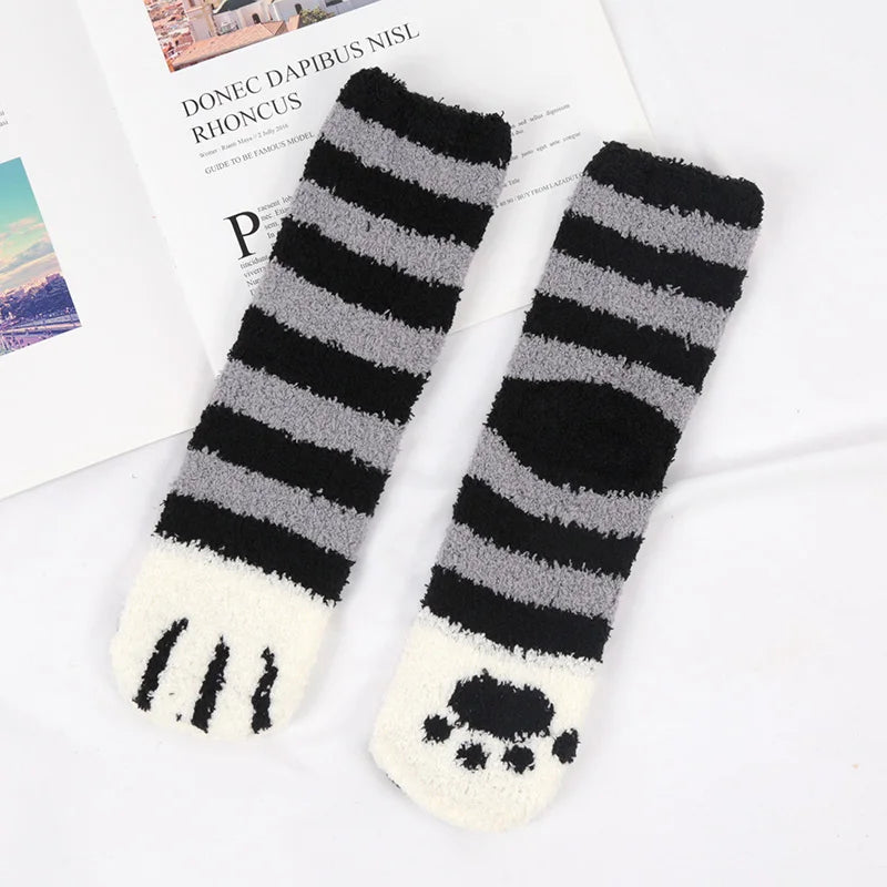 Kawaii Cartoon Socks Women Cute 3d Dog Cat Paw Pattern Female Warm Qme A-1 EU35-41