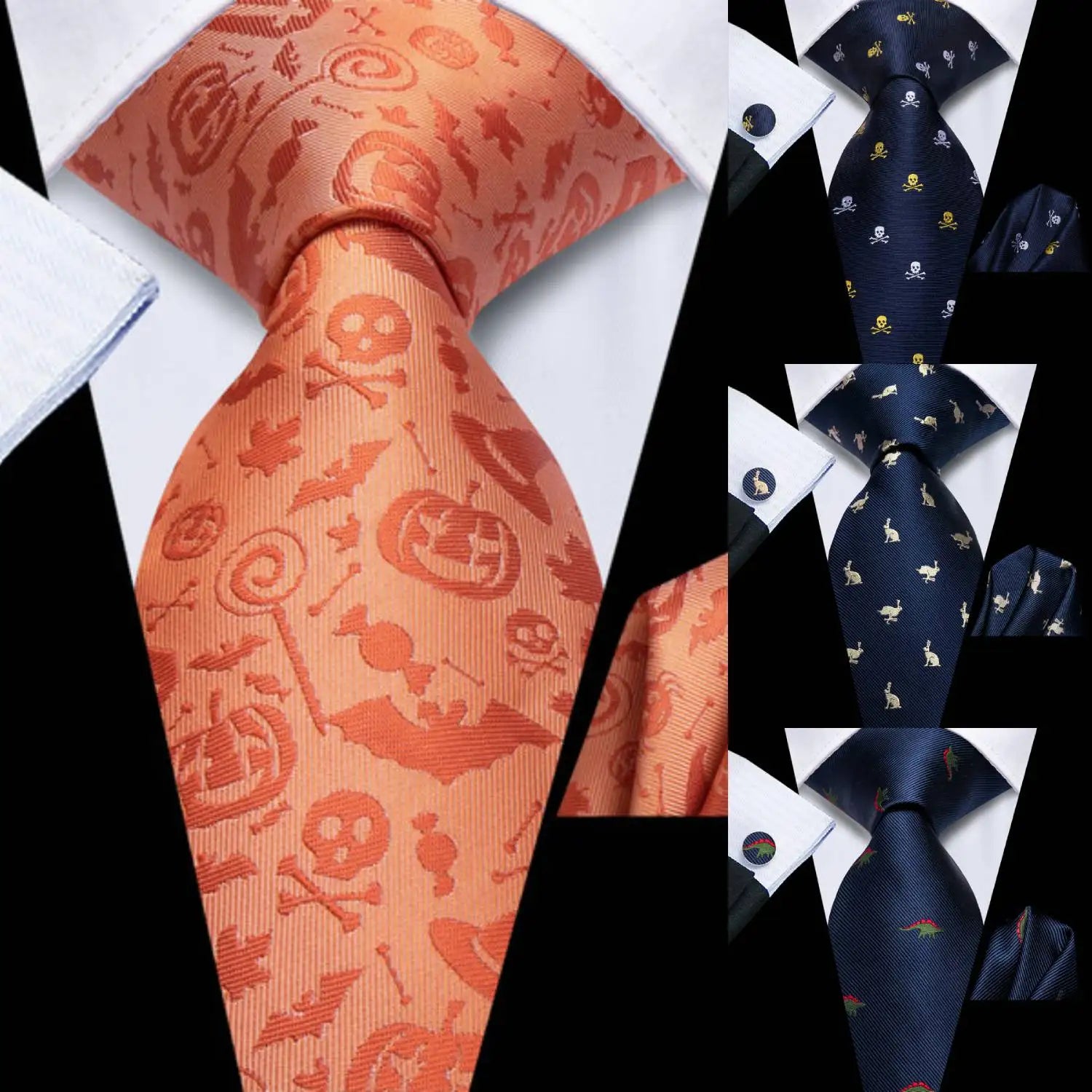 Hi-Tie Animal EmbroideryMens Necktie Green Wedding Tie For Men Hanky Cufflinks Set Business Party Dropshipping Qme