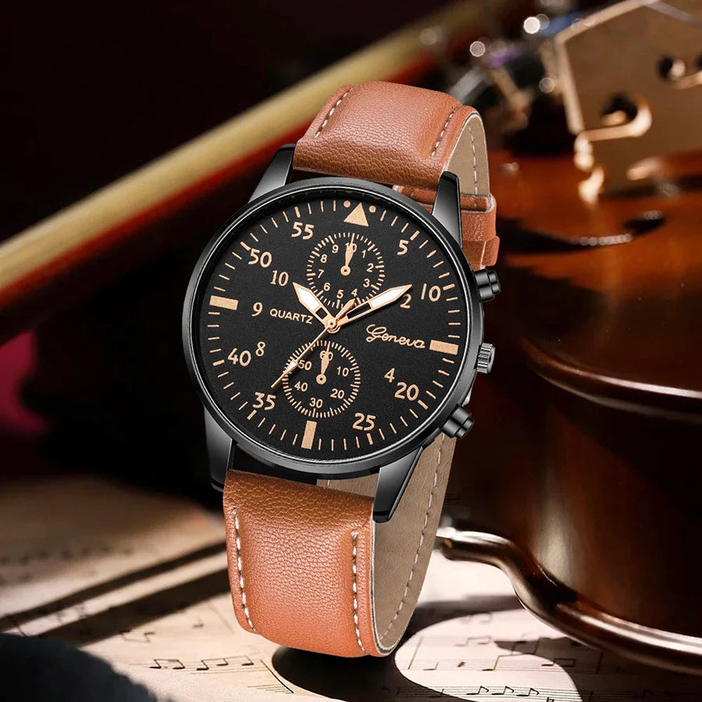 2026 3pcs men's three eye business casual trendy belt quartz watch high-end atmospheric watch Qme