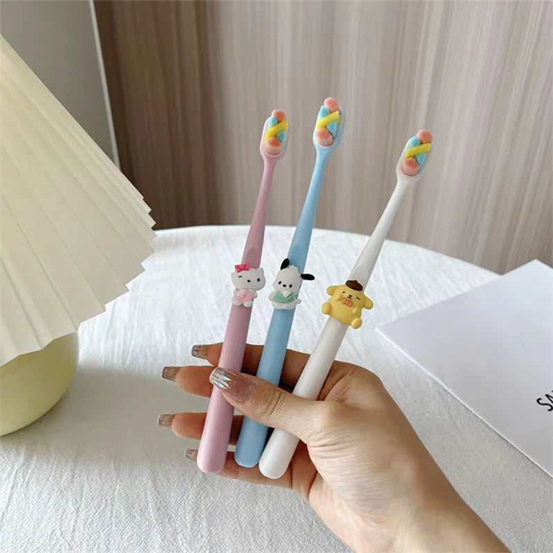 Hello Kitty Kuromi Soft-Bristle Toothbrush Couples' Set Student Cartoon Jade Tooth-Protecting Toothbrush Qme