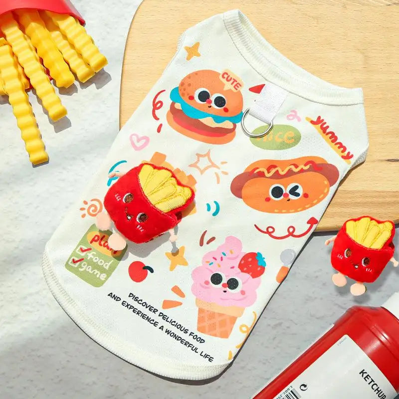 Printing Three-dimensional Burger Dog Summer Pet Dog Cat Thin Vest Ice Silk Sleeveless Breathable Pet Clothing Qme A 2XL