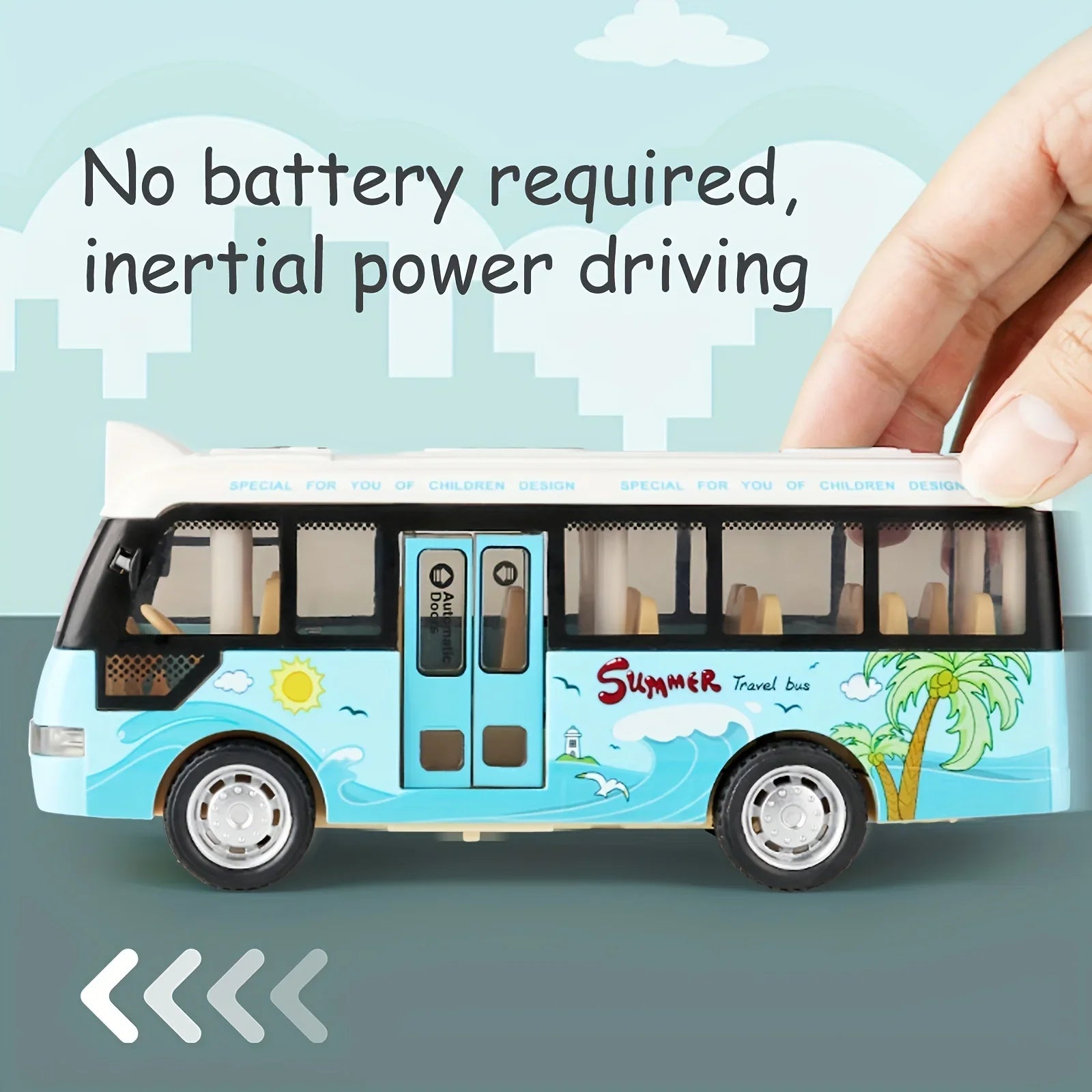 City Bus Toys Cars Die-Cast Plastic Airport Cars For Boys Girls, Pull Back Play Vehicle With Sound, Light Up & Open-able Doors Qme