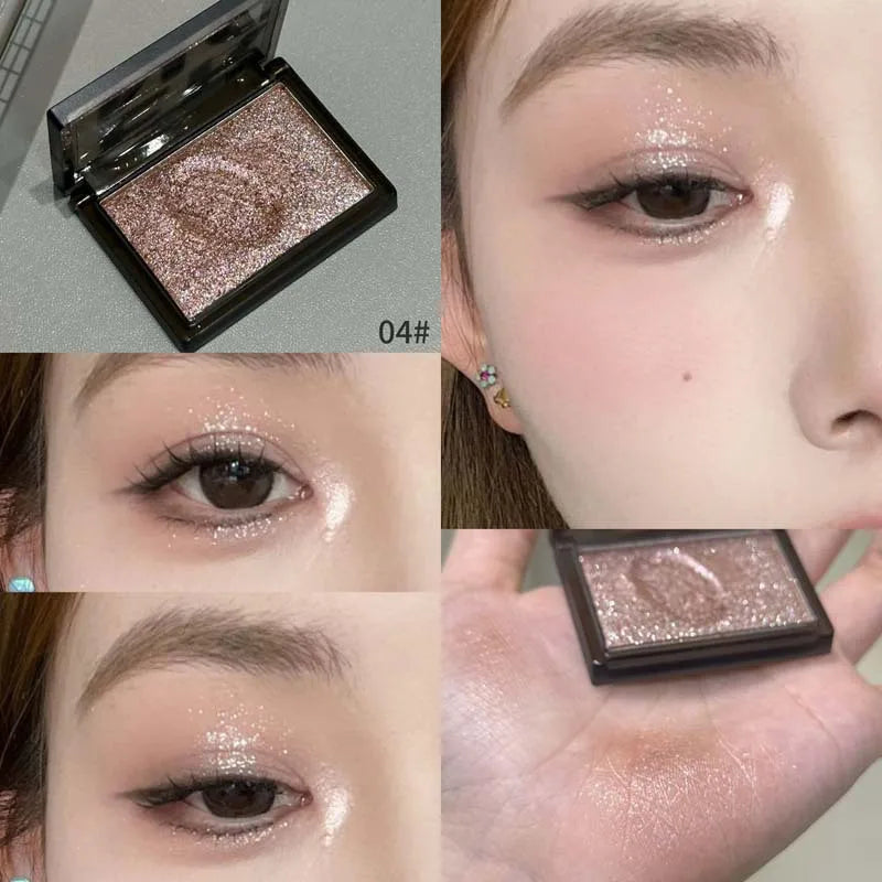 Punk Metallic Glitter Eyeshadow Mousse Matte Shimmer Highlight Pressed Pigments Dark Smoky Purple Pearlescent Eyeshadow Palette Qme 04