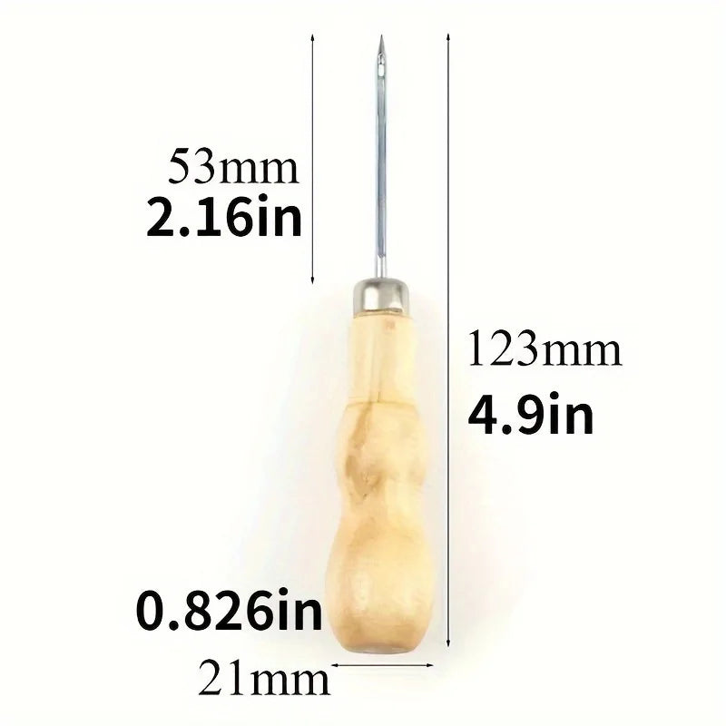 Wooden Handle Sewing Awl, Leather Craft Stitching Tool for Shoe Repair & DIY Projects Qme