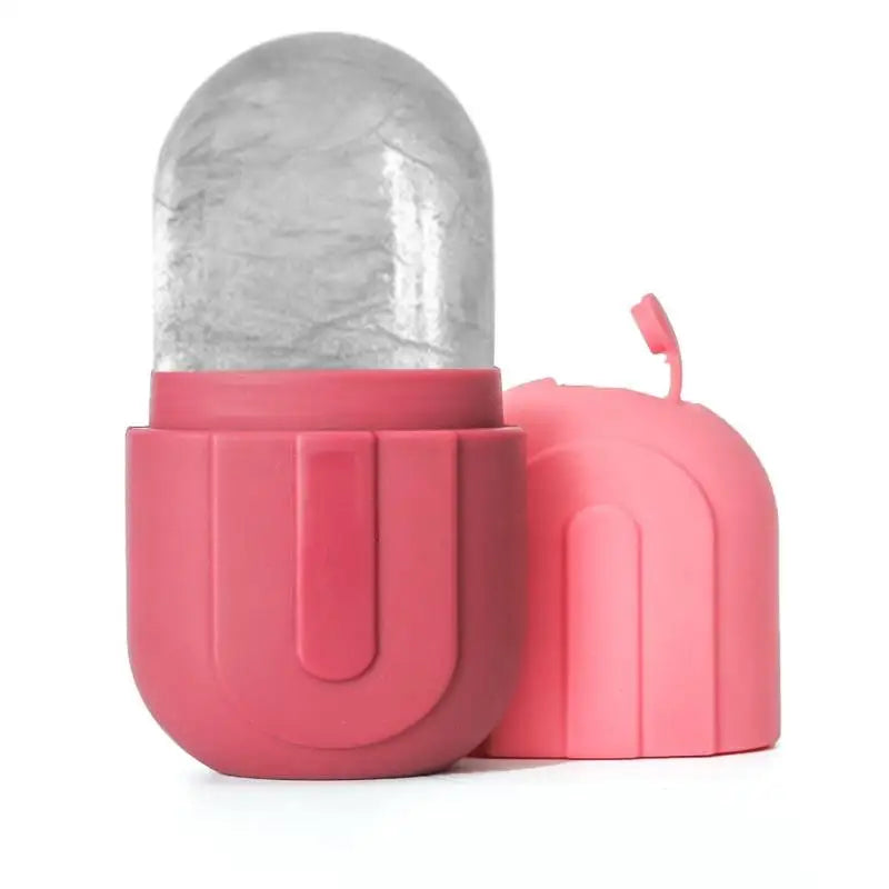 Facial Cold Compress Ice Roller Silicone Cooling Firming Tool Face Qme Rose red