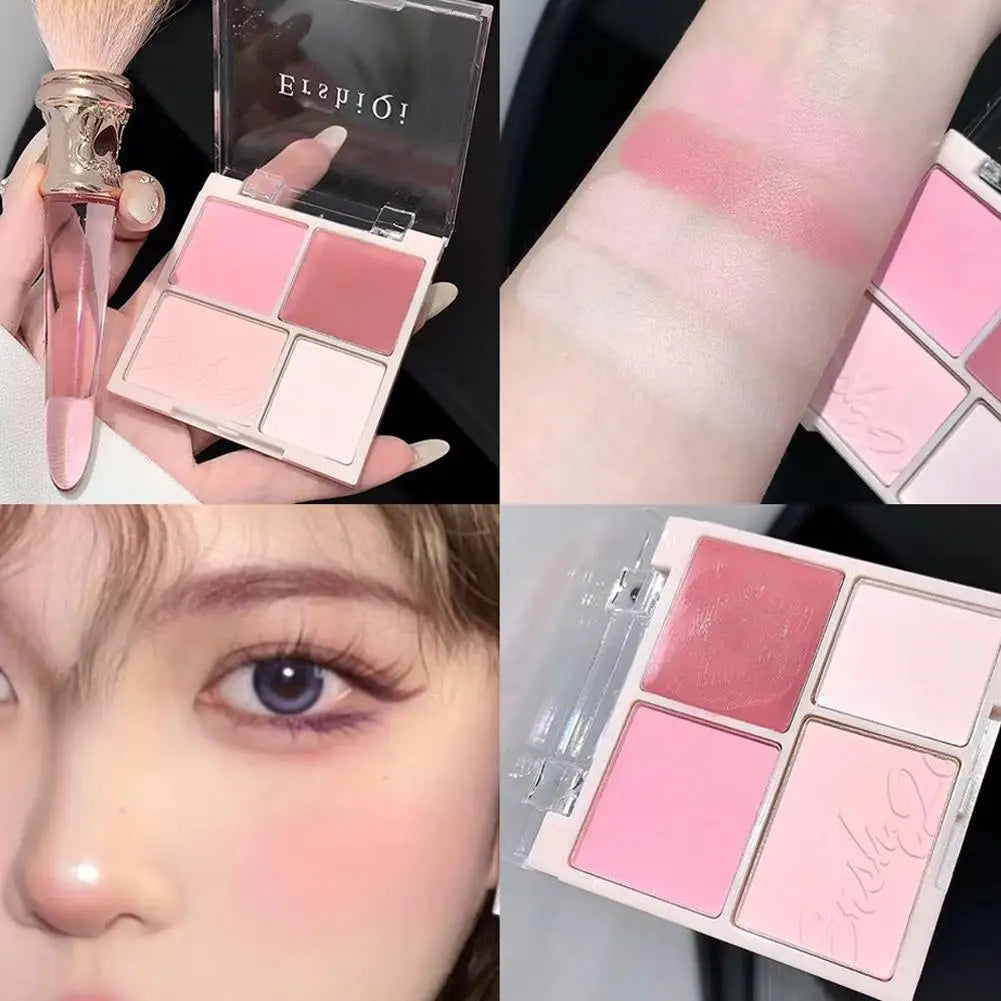 4 Matte Pink Blush Palette Shades Pigmented Shimmering Long Lasting Qme