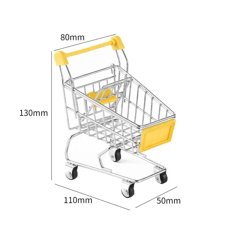 Children's Mini Simulation Shopping Cart Model Hand Cart Metal Model Storage Car Desktop Multifunction Storage Ornament Model Qme Yellow