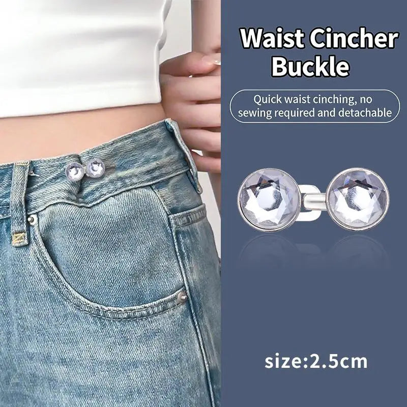 Fashion Shiny Rhinestones Pearl Adjustable Waist Buckle Jean Buttons Reusable No Hole Waist Cincher Clip For Clothing Dresses Qme A4