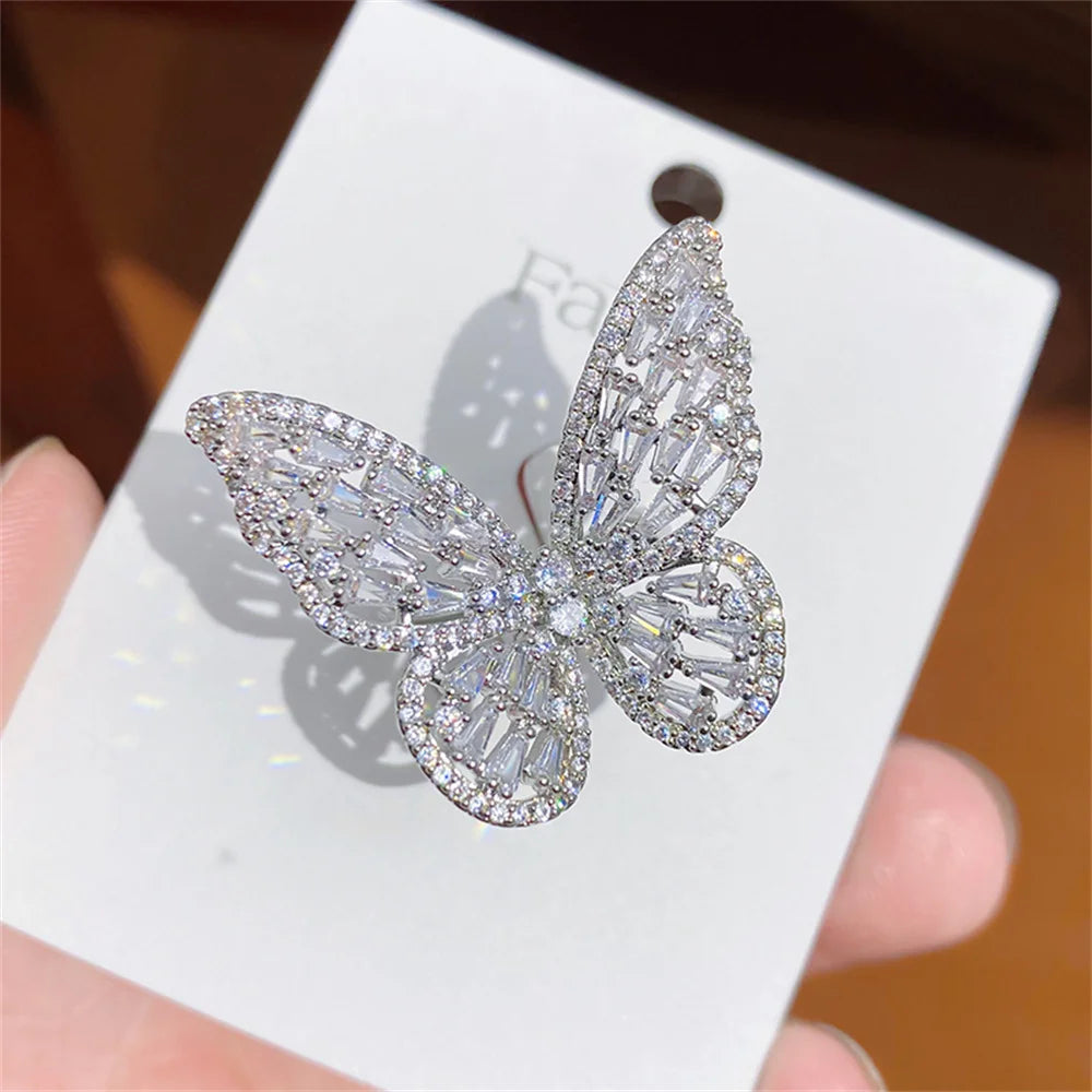 Personalized Colorful Butterfly Zircon Large Ring Adjustable Cute Luxury Shining Butterfly Ring Banquet Jewelry Qme baibai