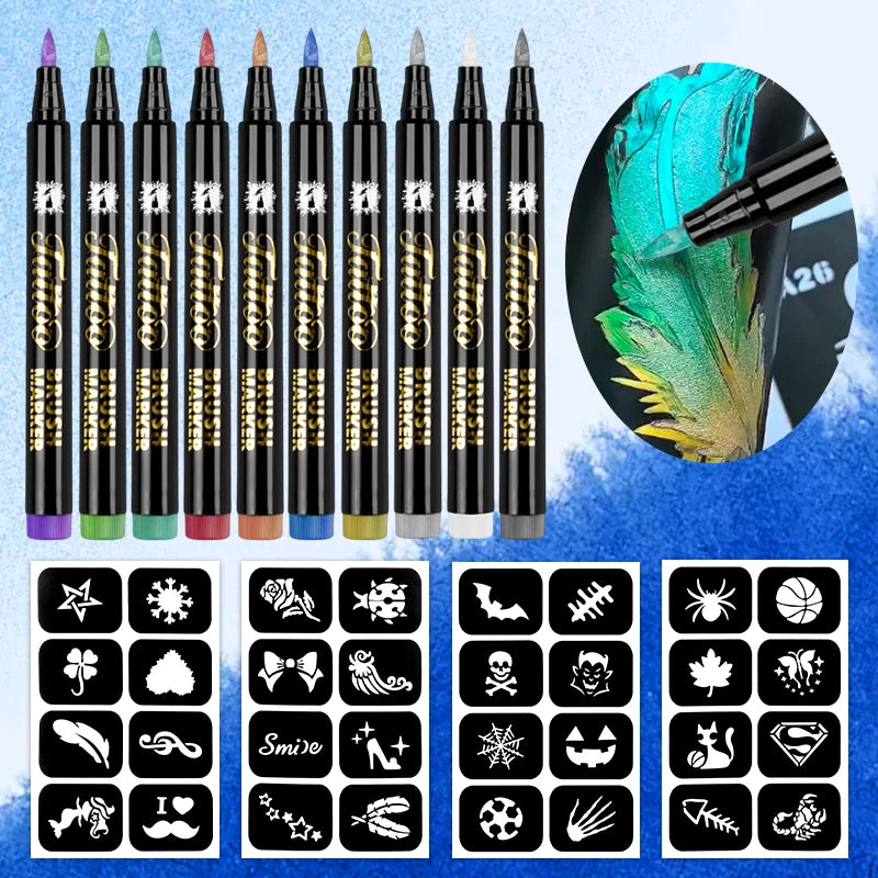 Metallic Temporary Tattoo Pen Skin Safe Body Markers Stackable Paint Qme 2pcs