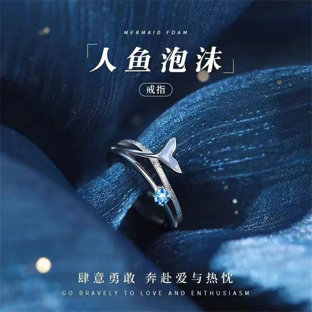 Delicate Mermaid Foam Open Fishtail Ring for Women High End Daily Travel Jewelry Party Luxury Gift Qme