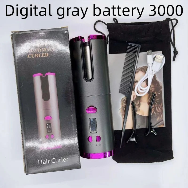 Automatic Hair Curler Wireless With Heat Timer Modes Rechargeable Portabl Fast Heating Styler For Perfect Curls Every Time Qme Grey battery 3000