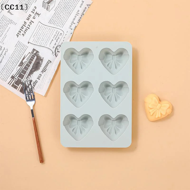 6 Cavities Heart Bow Shape Silicone Baking Mold Love Chocolate Candy Qme