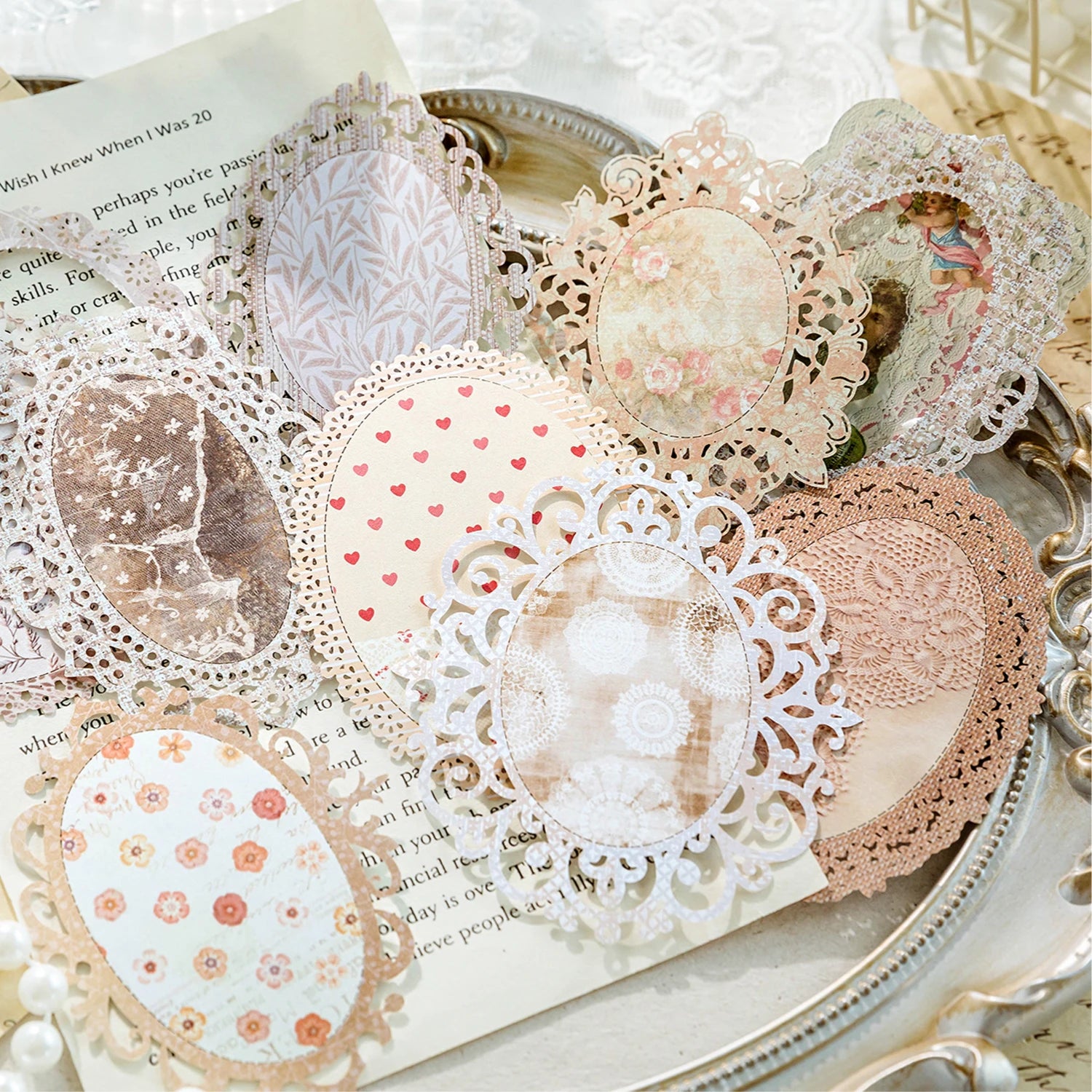 10 pcs Large size Hollow lace material paper DIY Scrapbooking Diary Album Creativity handmade Decorative Junk Journal Supplies Qme