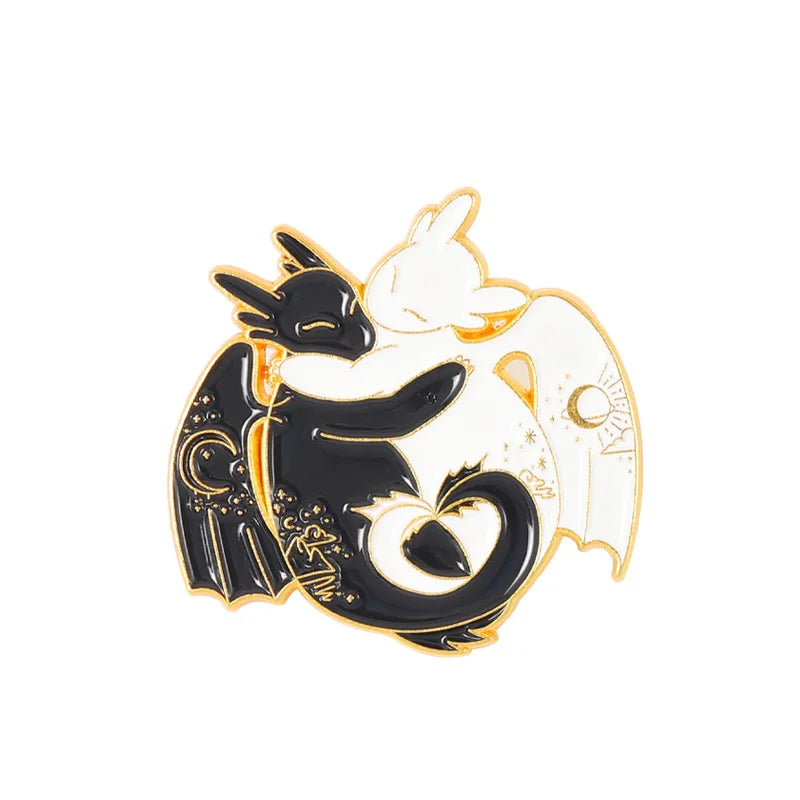 Black White Animal Enamel Pins Snake Cat Dragon Metal Brooches Badge Jewelry Punk Jeans Hat Lapel Clothes Women Kid Wholesale Qme style 2