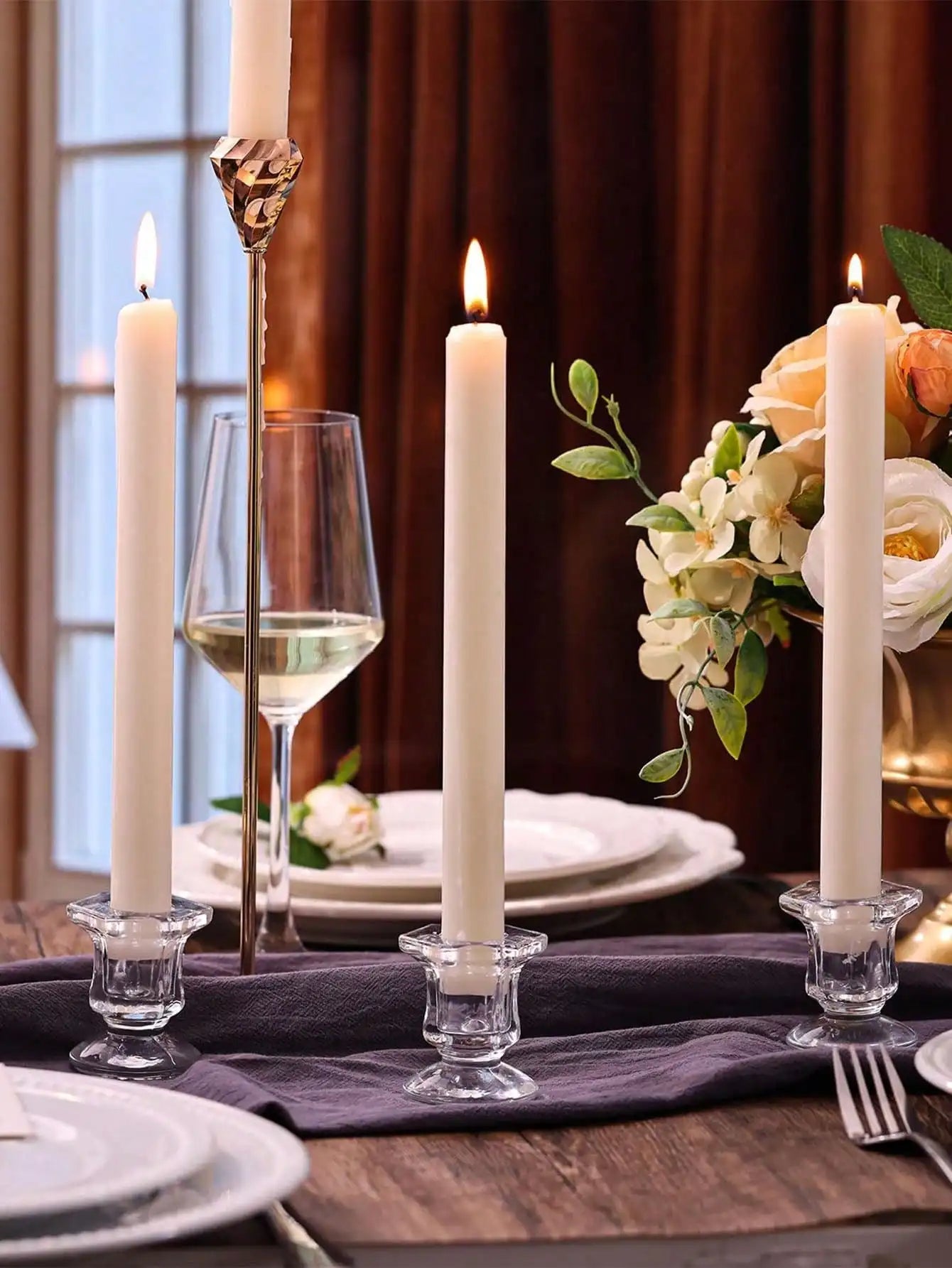 1 Bulk Candle Holders Christmas Holder 6 Clear Glass Tapered Qme