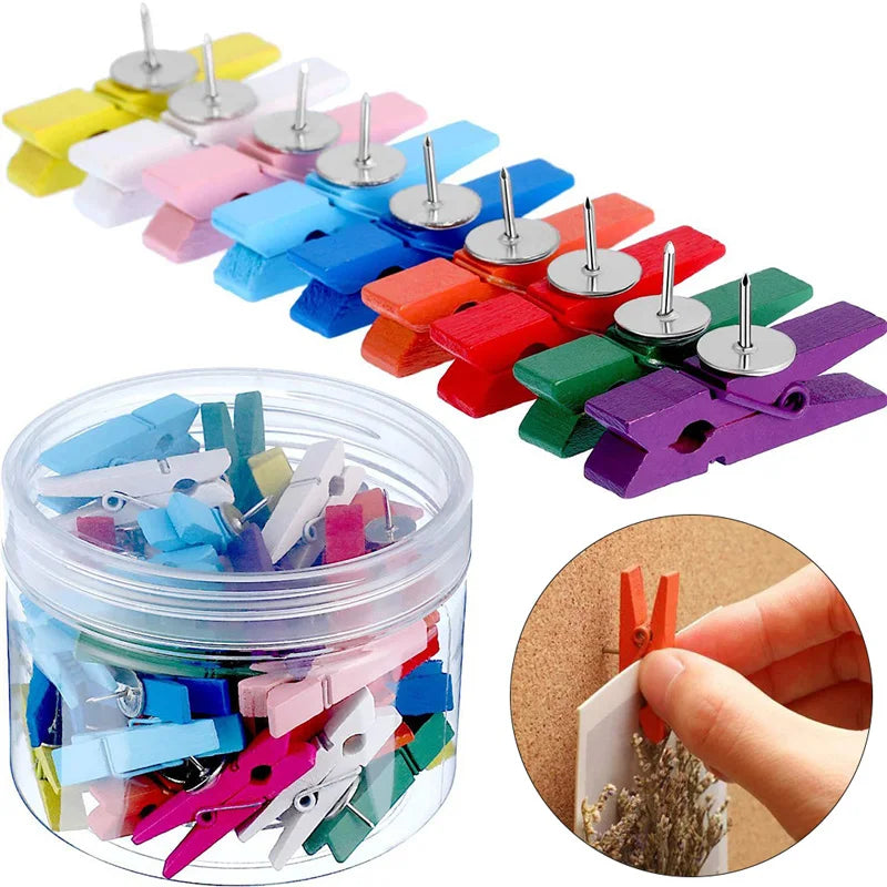 Box Office School Stationery Pins Durable Wooden Clip Push Decorative Qme