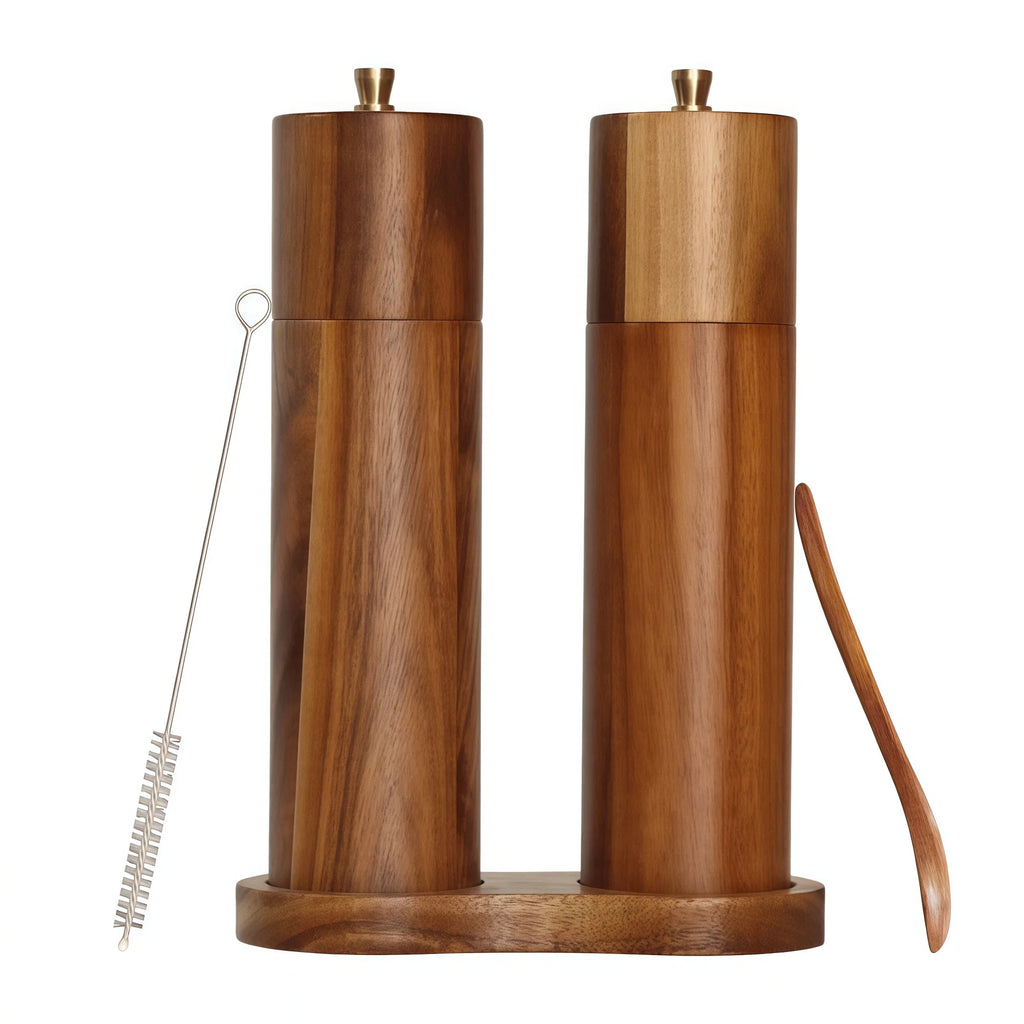 2pieces Wood Manual Pepper Grinder,Pepper Mill & Sea Salt Grinder,Handheld Grinder for Black Pepper Portable Spice Grinding Tool Qme D GStraightTubewithB