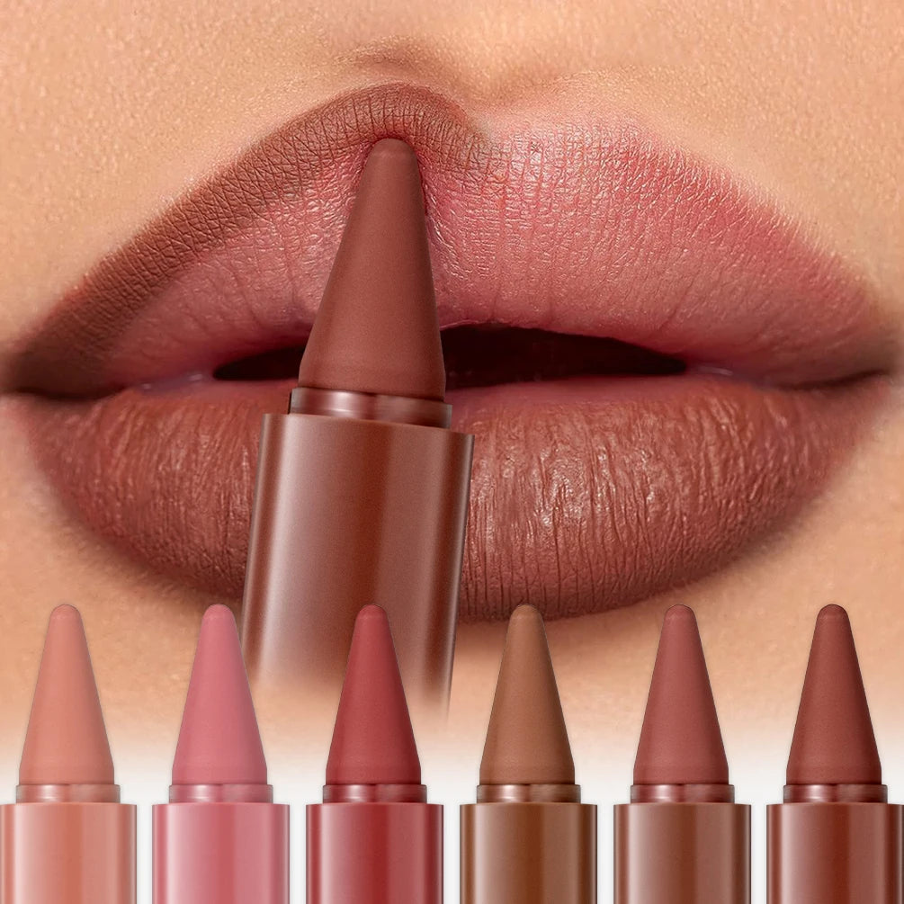 QIBEST Tapered Gradient Lipliner Long Lasting Matte Nude Brown Red Lipstick Waterproof Contouring Tint Lipliner Makeup Lip Stain Qme