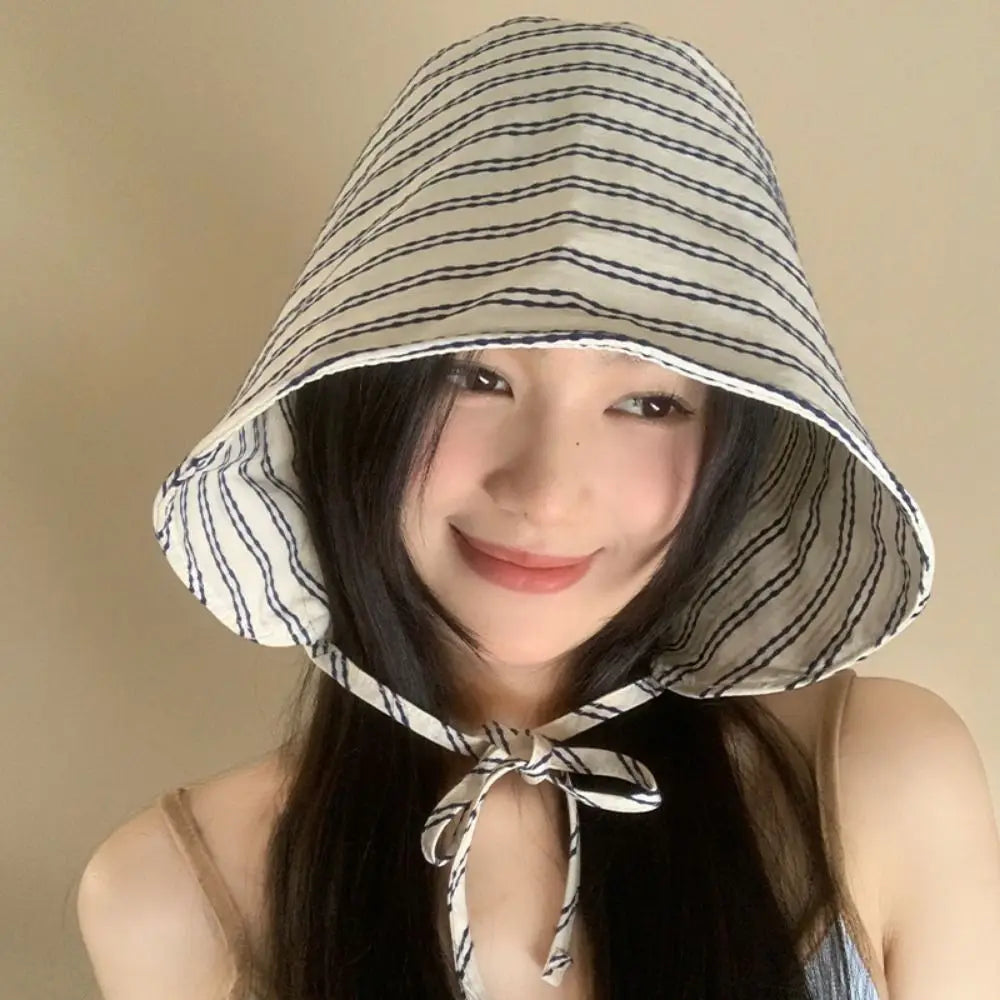 French Large Brim Sun Protection Hat Wide Foldable Bucket Breathable Qme