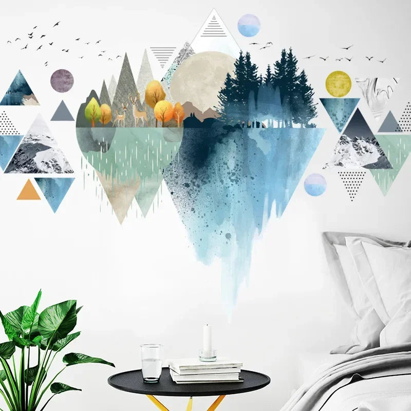 Nordic Triangle Dreamy Mountain Wall Stickers Living Room Bedroom Qme
