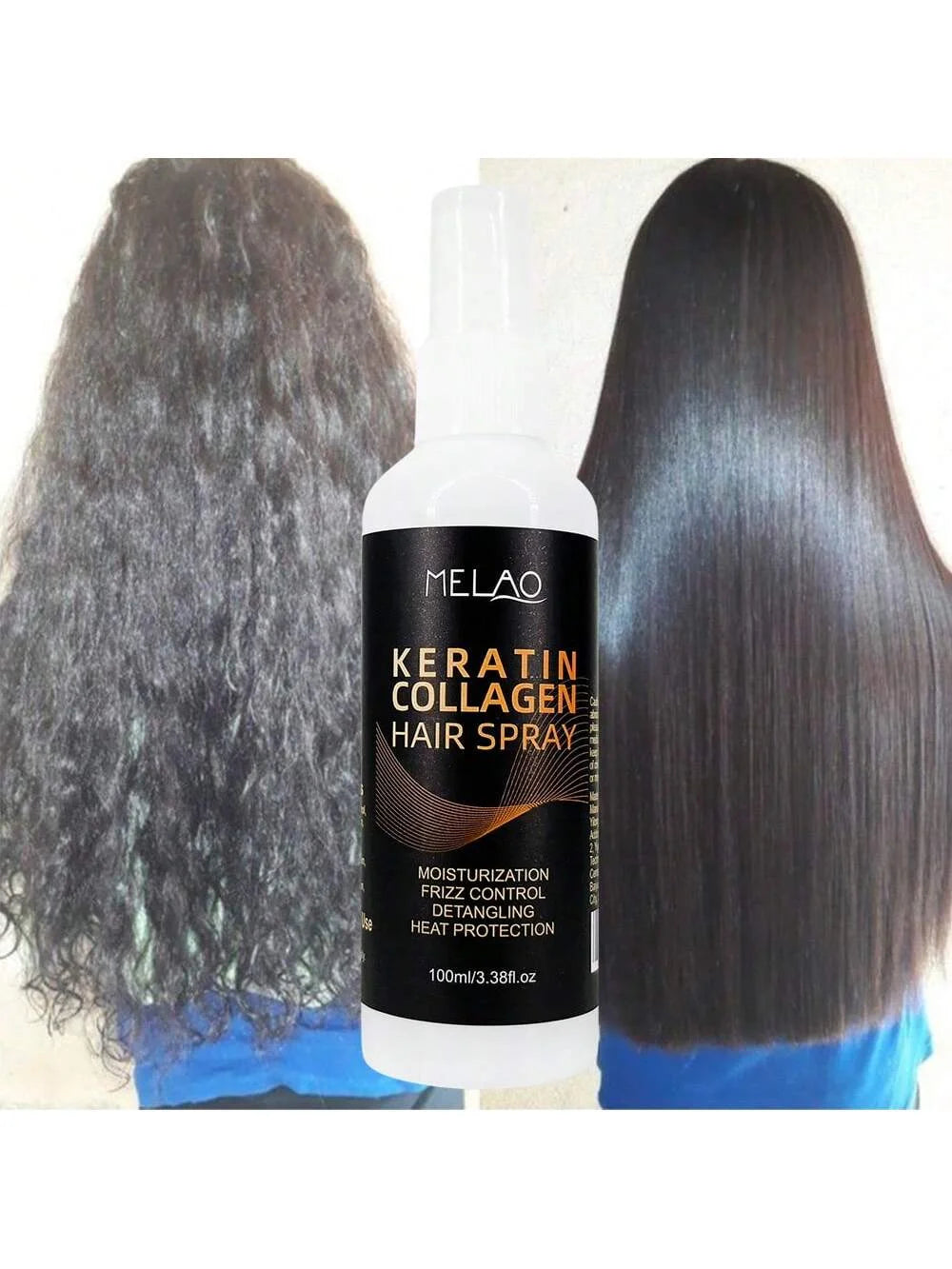 MELAO Collagen & Keratin Hair Spray - Repairing & Strengthening Leave-In Conditioner with Heat Protection for Damaged Hair Qme