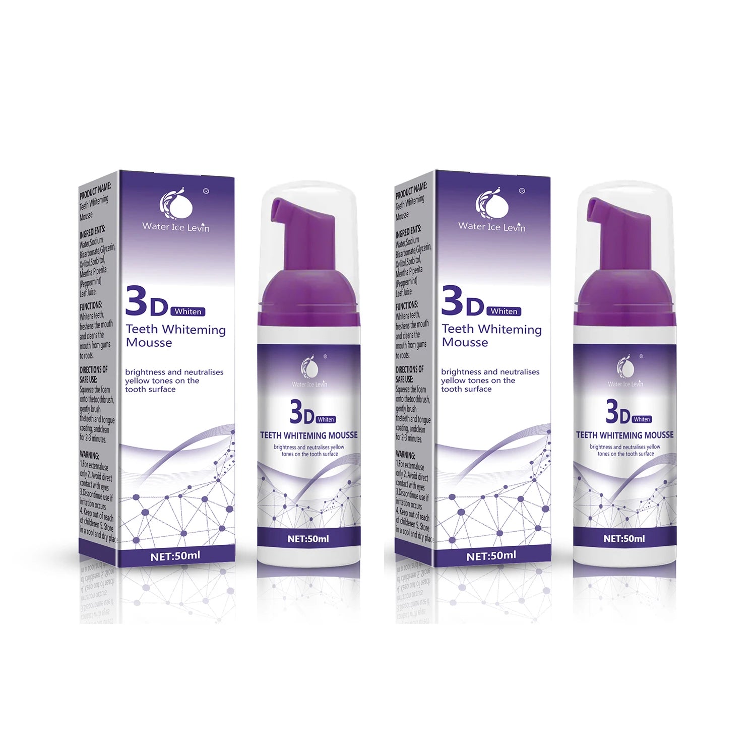 50ml Purple Whitening Mousse Toothpaste, Lightweight Mini Whitening Toothpaste, Deep Cleansing, Mild and Refreshing, Fresh Breath, Oral Cleaning and Whitening Toothpaste Qme Two Boxes