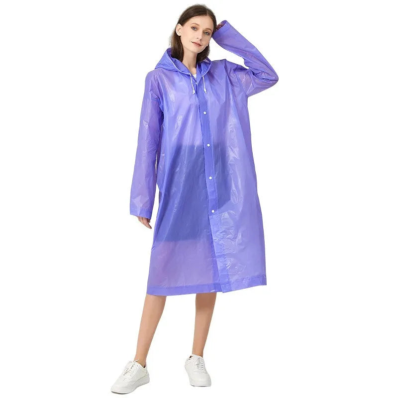 Adult Solid Color Button Raincoat with Hooded Waterproof Windproof Eva Thickened Whole Body One-piece Raincoat Home Essential Qme Purple One Size