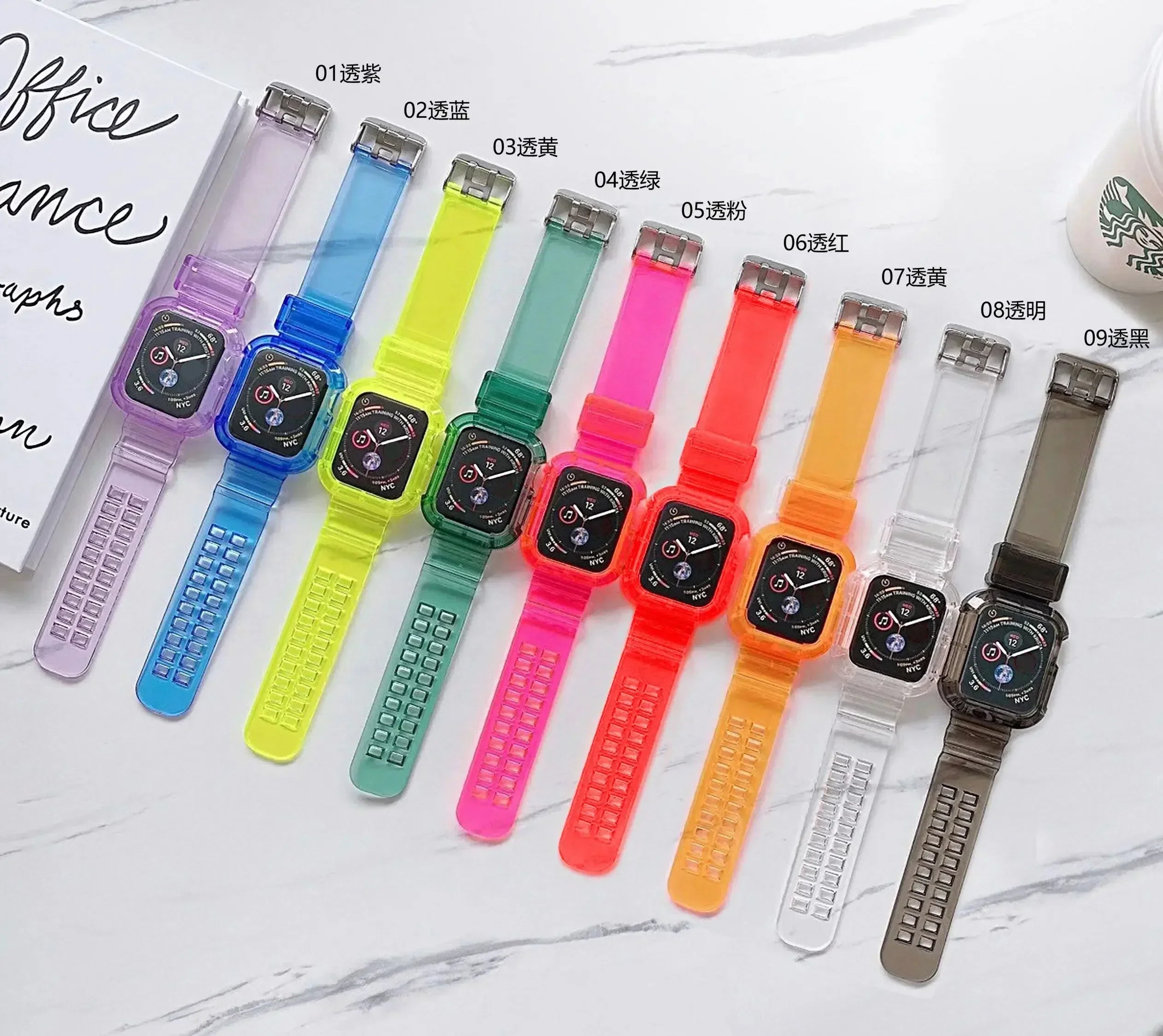 Clear Band + Case for Apple Watch Series 9 8 7 6 SE 5 49mm 45mm 44mm 42mm 41mm Transparent for iwatch 3 38mm 40mm Plastic Strap Qme
