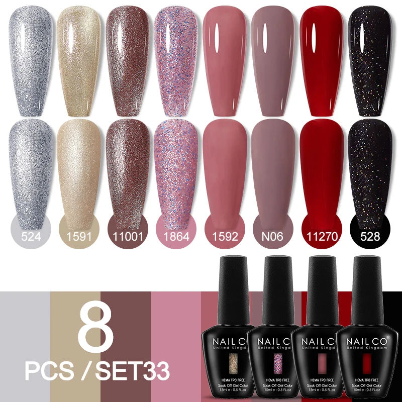 NAILCO Sparkly Rose Red Purple Gel Nail Polish Art Vernis Nails Qme NC-ZB-8H-ZH33